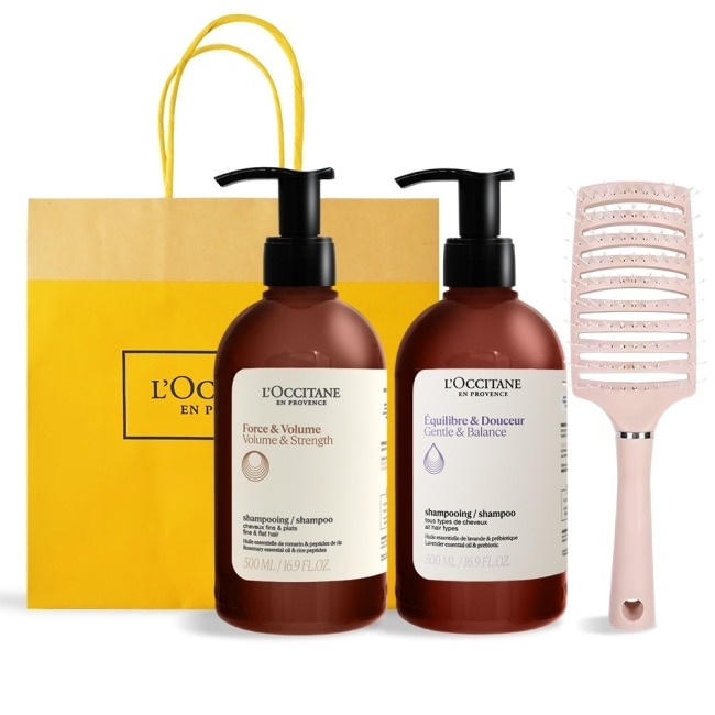 L’OCCITANE 歐舒丹 經典草本洗髮乳(500mlX2)送蓬鬆按摩梳-強韌+平衡-專櫃公司貨