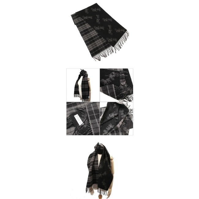 【COACH】黑灰格紋馬車羊毛圍巾