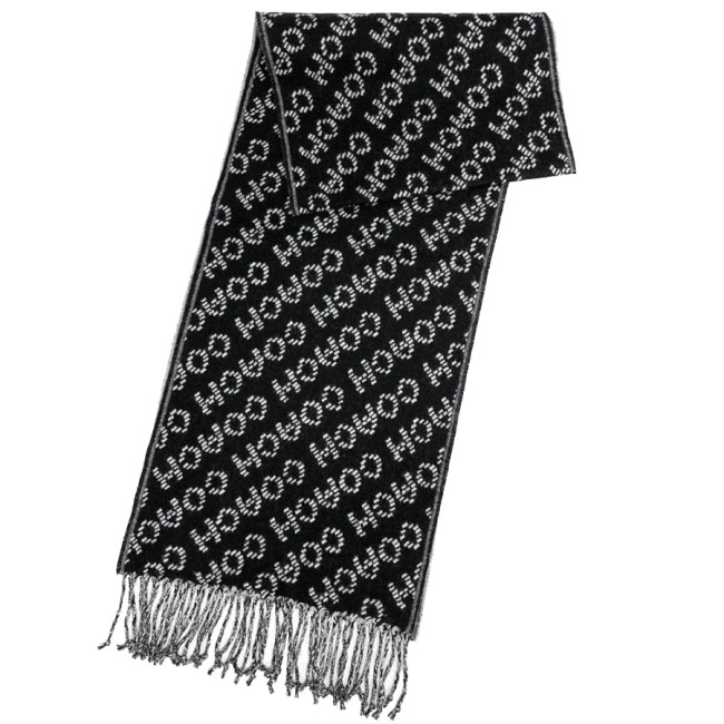 【COACH】滿版LOGO羊毛圍巾-黑白