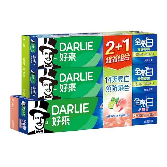 DARLIE好來全亮白+密泡白桃牙膏1+2超值組(140g*1+90g*2)