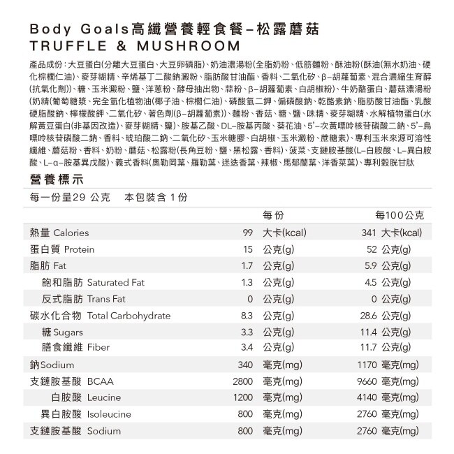 Body Goals高纖營養輕食餐-松露蘑菇