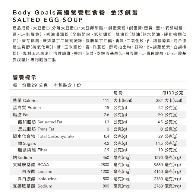 Body Goals高纖營養輕食餐-金沙鹹蛋