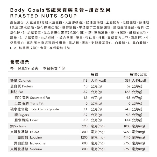 Body Goals高纖營養輕食餐-焙香堅果