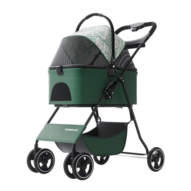 摩達客-歐日風尚輕巧分離式手提座艙摺疊寵物推車/環保綠款/15KG以下猫狗適用