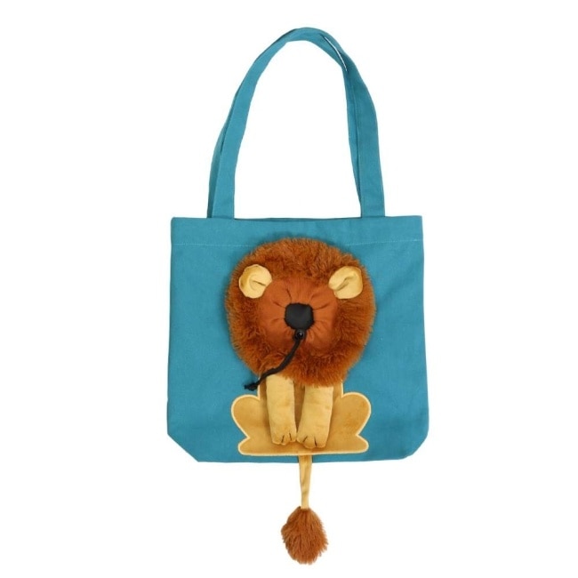 摩達客寵物-可愛逗趣小獅子造型寵物外出帆布袋 可露頭單肩包 藍綠色S 小型貓狗寵物可使用
