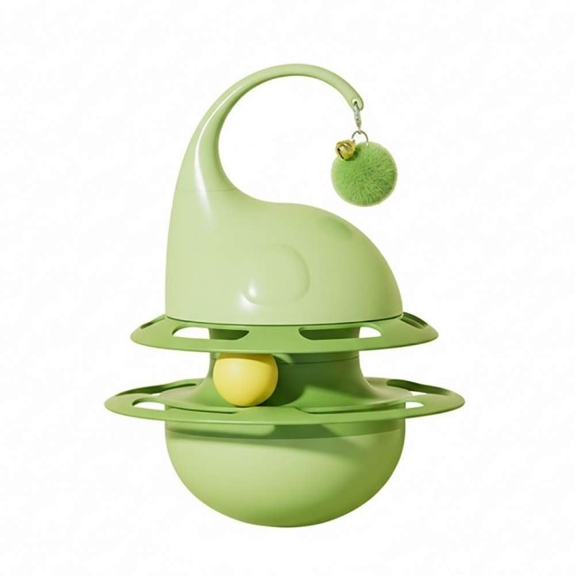 摩達客寵物 貓咪舒壓玩具不倒翁鈴鐺漏食球 清新綠色 寵物防暴食趣味