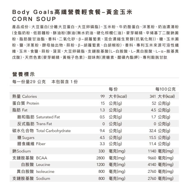 Body Goals高纖營養輕食餐-黃金玉米