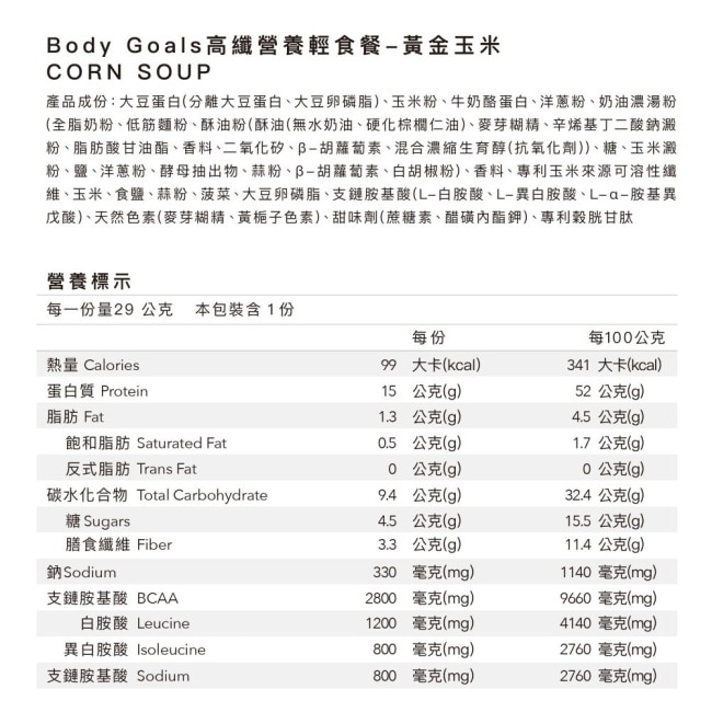 Body Goals高纖營養輕食餐-黃金玉米