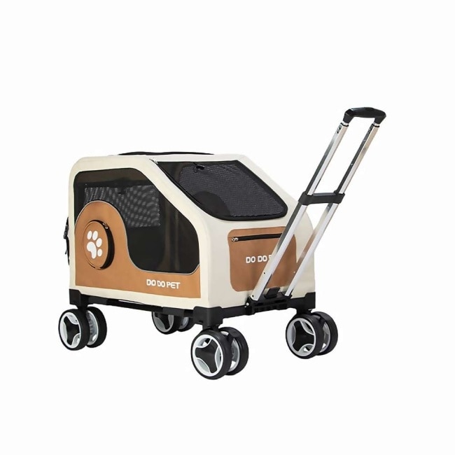 摩達客-高齡照護型貓狗適用GV03前後雙門大空間可折疊低底盤寵物推車/黑色款/55KG以下猫狗適用