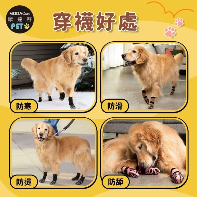 摩達客寵物-狗狗保護止滑襪 防寒防滑防舔防燙傷 格紋腳印點咖色款XS 保護肉球 大狗中小型犬適用