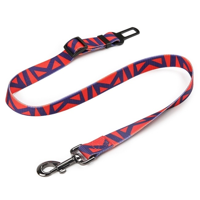 【摩達客寵物】寵物用汽車安全帶 安全繩 編織紅藍款 汽車專用安全繩(中小型狗狗適用 外出保護配件)