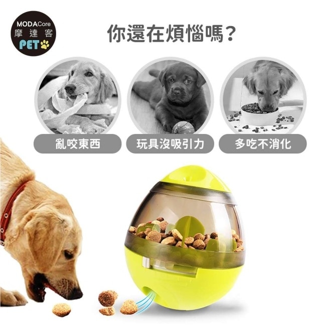 摩達客寵物-狗貓紓壓玩具不倒翁蛋形漏食球-綠色_寵物防暴食趣味