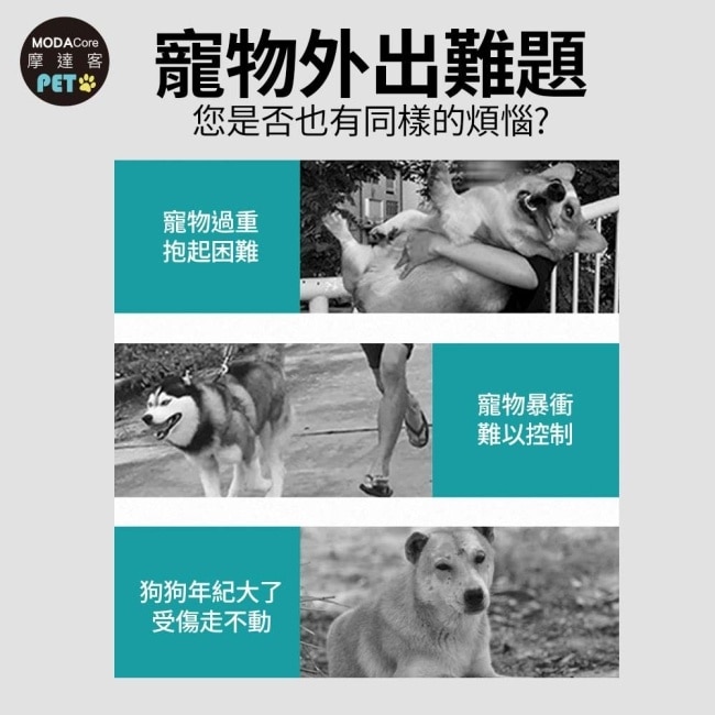 摩達客-HB03高齡 行動不便照護型 大空間x輕便折疊寵物推車 黑紅色款/40KG以下貓狗適用