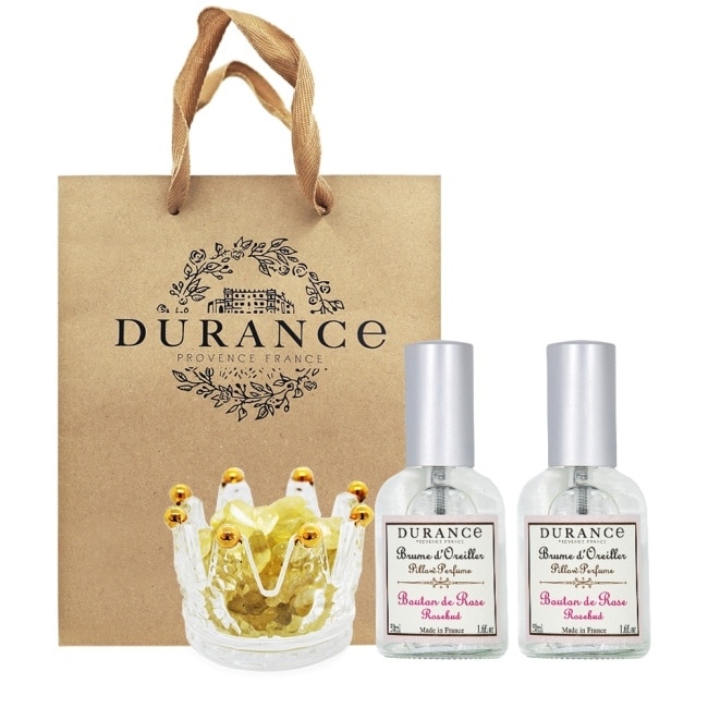 DURANCE朵昂思 能量水晶舒眠禮袋組(玫瑰花蕾枕香X2+黃水晶)附提袋-專櫃公司貨