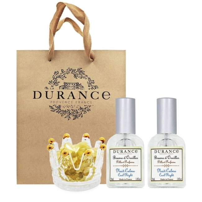 DURANCE朵昂思 能量水晶舒眠禮袋組(寧靜夜晚枕香X2+黃水晶)附提袋-專櫃公司貨