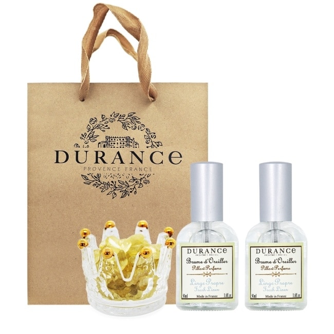 DURANCE朵昂思 能量水晶舒眠禮袋組(清新亞麻枕香X2+黃水晶)附提袋-專櫃公司貨