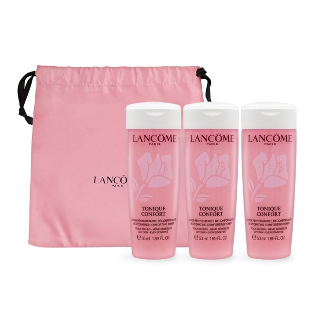 LANCOME 蘭蔻 溫和保濕水粉色束口袋隨行組(50mlX3)-國際航空版