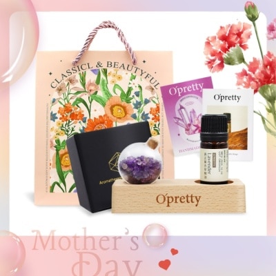 OPRETTY - O’Pretty 歐沛媞 水晶精油療癒能量套組  (紫水晶擺飾+精油5ml+能量直覺卡)-母親節限定附提袋