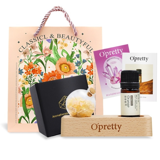 O’Pretty 歐沛媞 水晶精油療癒能量套組 (黃水晶擺飾+精油5ml+能量直覺卡)-母親節限定附提袋