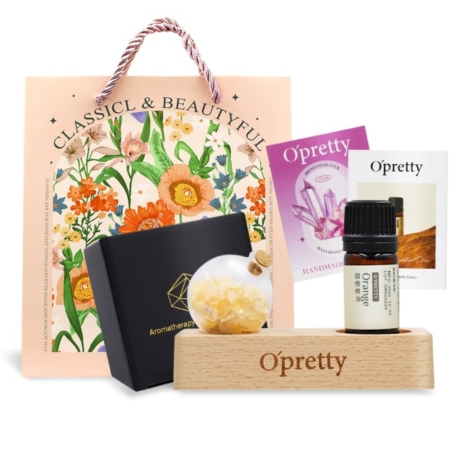 O’Pretty 歐沛媞 水晶精油療癒能量套組 (黃水晶擺飾+精油5ml+能量直覺卡)-母親節限定附提袋