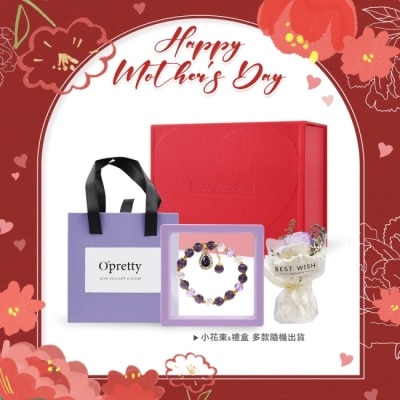 OPRETTY - O’Pretty 歐沛媞 好運隨身能量手鍊祝福禮盒 [紫晶水滴吊墜手鍊+祝福禮盒+小花束]-母親節限定寵愛好運組
