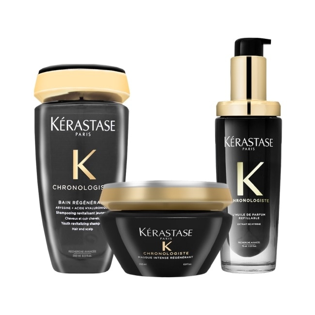 KERASTASE卡詩 黑鑽極萃逆時修護組(髮浴250ml+髮膜200ml逆時玫瑰香氛露75ml)