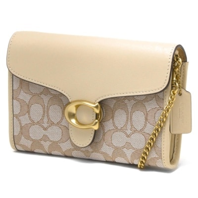 COACH - 【COACH】拼接皮革翻蓋鍊包-卡其米白