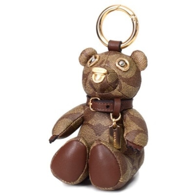 COACH - 【COACH】經典LOGO皮革小熊坐姿吊飾-卡其駝