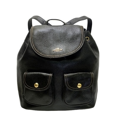 COACH - 【COACH】荔枝紋皮革後背包-黑色