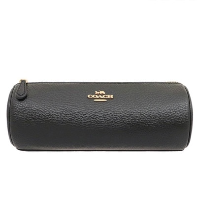COACH - 【COACH】鵝卵石皮革圓筒筆袋-黑色
