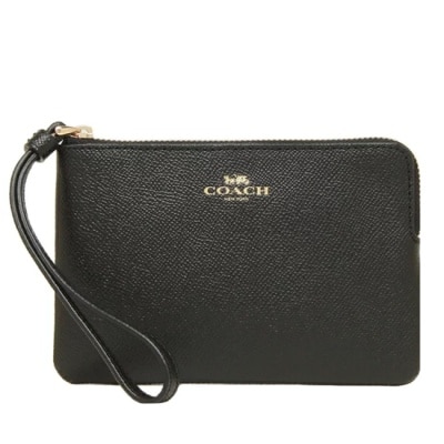 COACH - 【COACH】素面皮革Ｌ型拉鍊手拿包-黑色