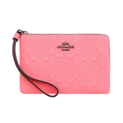 COACH - 【COACH】浮雕皮革L型拉鍊零錢手拿包-莓粉色