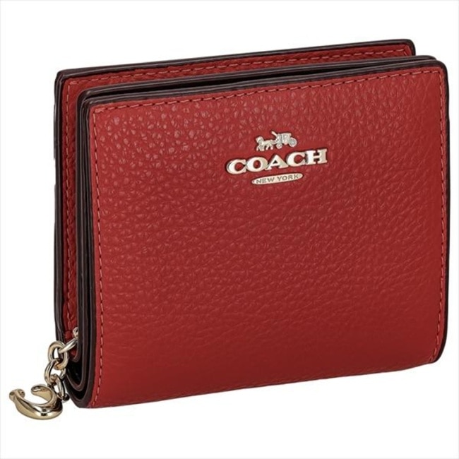 【COACH】鵝卵石皮革二折短夾-紅色