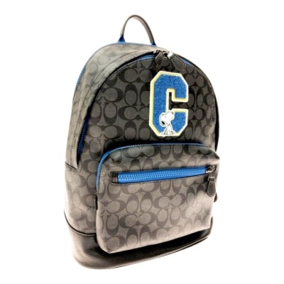 COACH - 【COACH】史努比聯名款滿版LOGO皮革後背包-黑灰