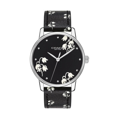 COACH - 【COACH】花卉造型皮革錶帶手錶-黑白