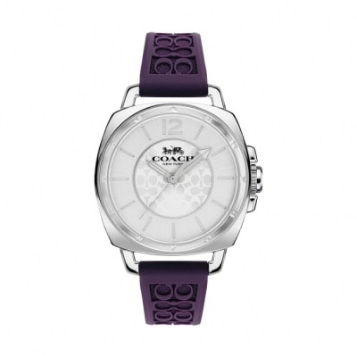 COACH - 【COACH】經典LOGO浮雕矽膠手錶-深紫