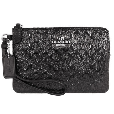 COACH - 【COACH】立體LOGO壓紋零錢手拿包-黑
