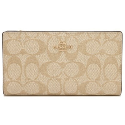 COACH - 【COACH】滿版LOGO釦式皮革長夾-淺卡白