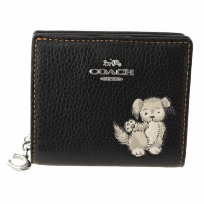 COACH - 【COACH】小狗印花皮革造型短夾-黑