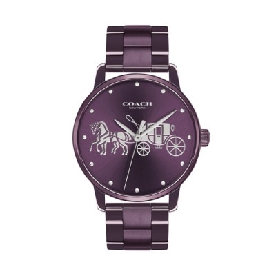 COACH - 【COACH】馬車LOGO不鏽鋼錶帶手錶-紫