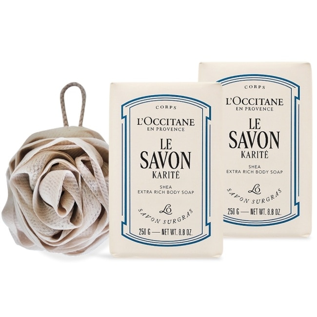 L’OCCITANE 歐舒丹 乳油木香氛沐浴組(250g)X2+沐浴球-牛奶X2-專櫃公司貨
