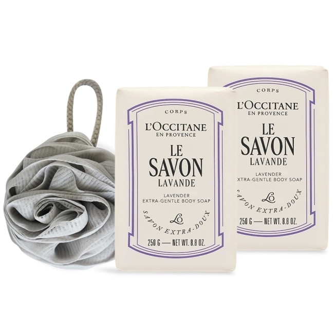 L’OCCITANE 歐舒丹 乳油木香氛沐浴組(250g)X2+沐浴球-薰衣草X2-專櫃公司貨