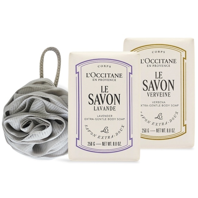 L’OCCITANE 歐舒丹 乳油木香氛沐浴組(250g)x2+沐浴球-薰衣草+馬鞭草-專櫃公司貨