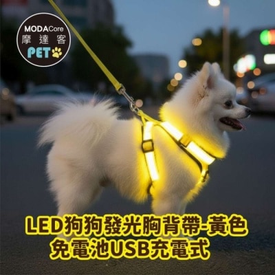 Modacore - 摩達客寵物-LED狗狗發光胸背帶-黃色XL 夜間遛狗 免電池USB充電式 保護防撞防走失