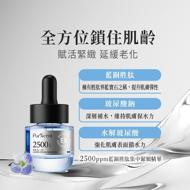 PUR%CENT璞珥森 2500ppm藍銅胜肽集中緊緻精華15ml
