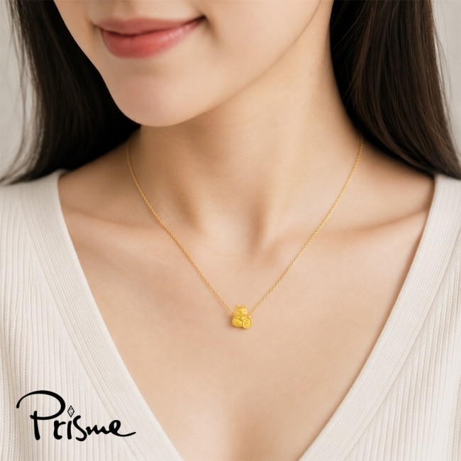 【Prisme Gold】招財貓黃金項鍊(約0.02錢+-0.01) 贈金珠紅繩手環(約0.008錢)