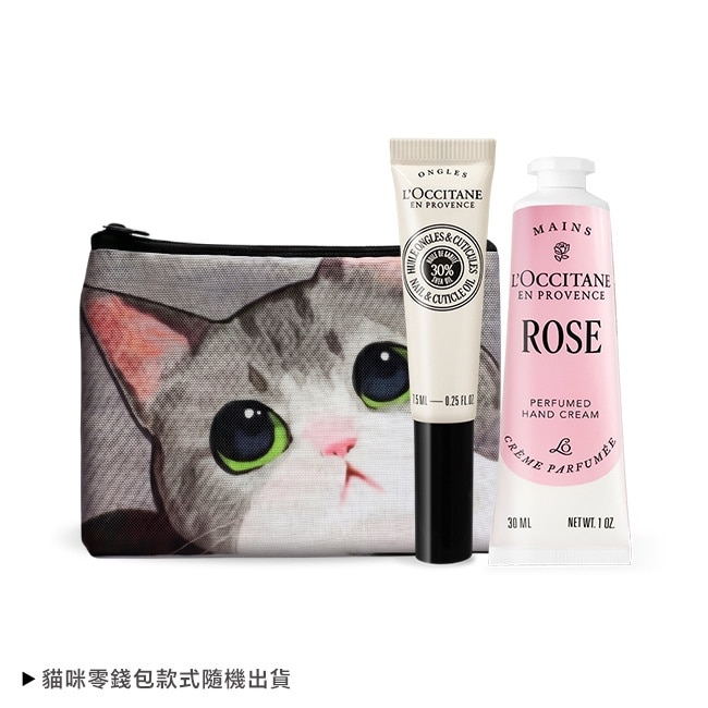 L’OCCITANE 歐舒丹 法式奢華手部養護組[護手霜+指緣油+貓咪零錢包]-玫瑰+指緣油-專櫃公司貨 image