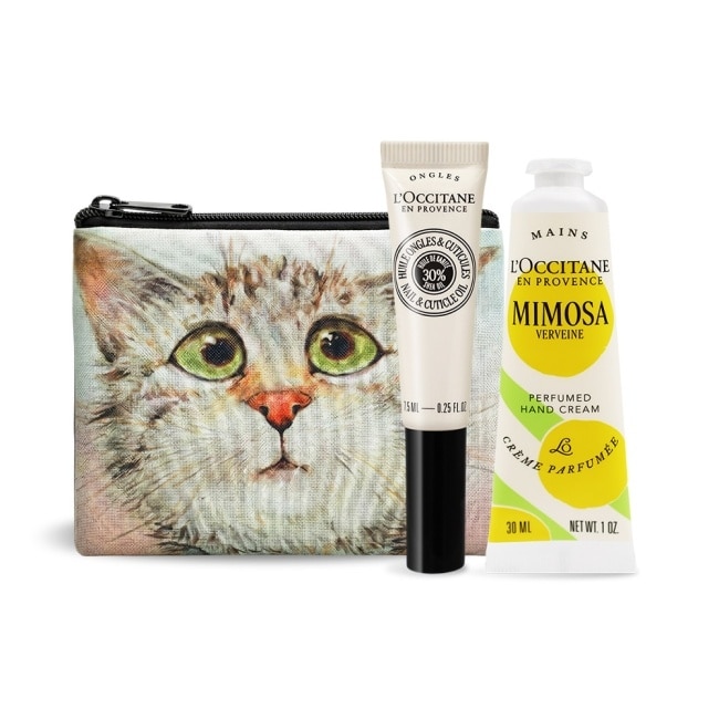 L’OCCITANE 歐舒丹 法式奢華手部養護組[護手霜+指緣油+貓咪零錢包]-金合歡馬鞭草+指緣油-專櫃公司貨