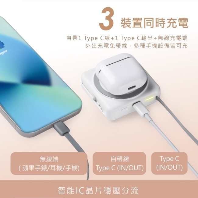 RASTO RB71 【台灣製造】 5000mAh固態自帶線磁吸行動電源-白灰 image