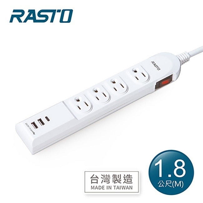 RASTO FE14 一開四插三孔Type C+USB延長線 1.8M image